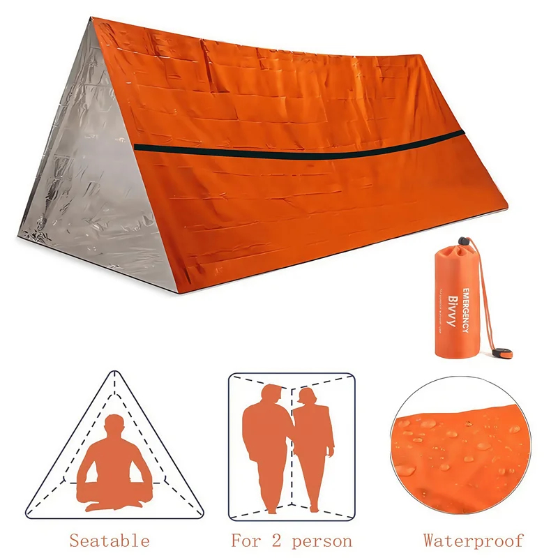 Emergency Mylar Tent - 2-Personen Notfall-Überlebenszelt Wasserdichtes Mylar-Biwakzelt Thermischer Schlafsack