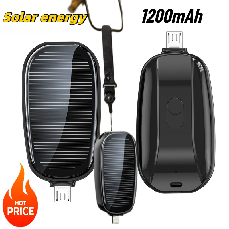 Solar Emergency Charger - 1200mAh Solar Mini Powerbank Schlüsselanhänger Tragbares